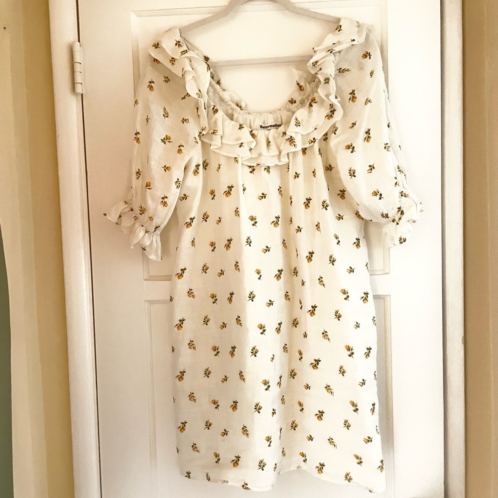 Reformation mini floral linen dress XL